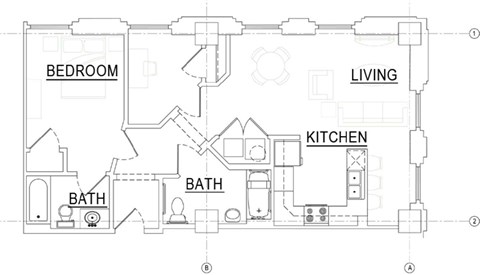 Floor plan for 2 beds, 2 baths, 884 sqft
